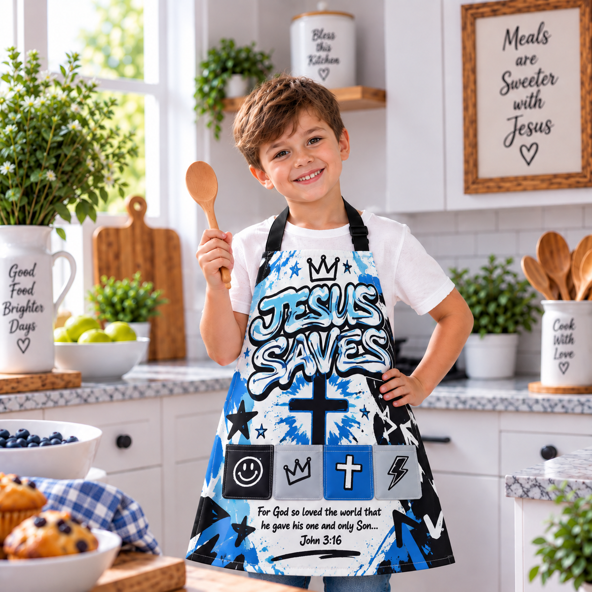 Jesus Saves Crown Kids Apron