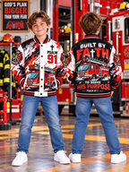 Faith To Serve Fire Truck Kids Baseball Jacket