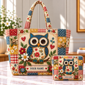 Blue Owl Patchwork Personalized Quilted Shoulder Bag & Storage Bag