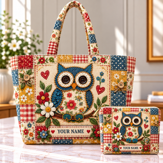 Blue Owl Patchwork Personalized Quilted Shoulder Bag & Storage Bag