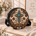 Western Turquoise Cross Personalized Leather Round Bag