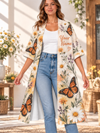 Monarch Butterfly Floral Personalized Women's Short Sleeved Cape