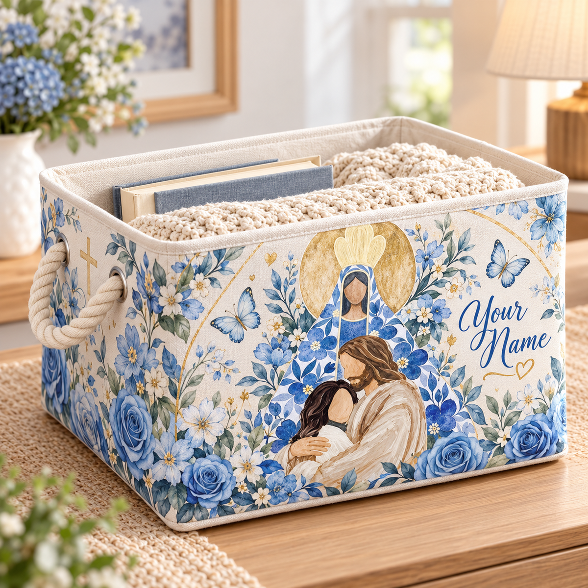 Blue Rose Butterfly Personalized Storage Basket