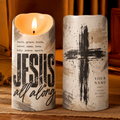 Jesus All Along Brushstroke Cross Personalized Flameless LED Candle
