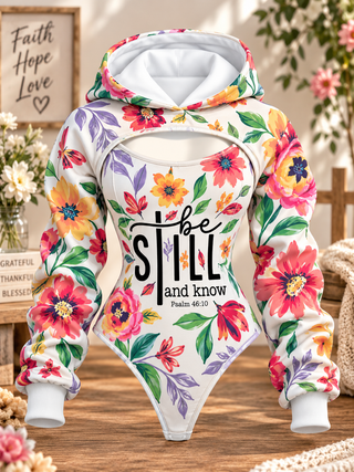 Be Still Floral Psalm 46:10 Hooded Jumpsuit