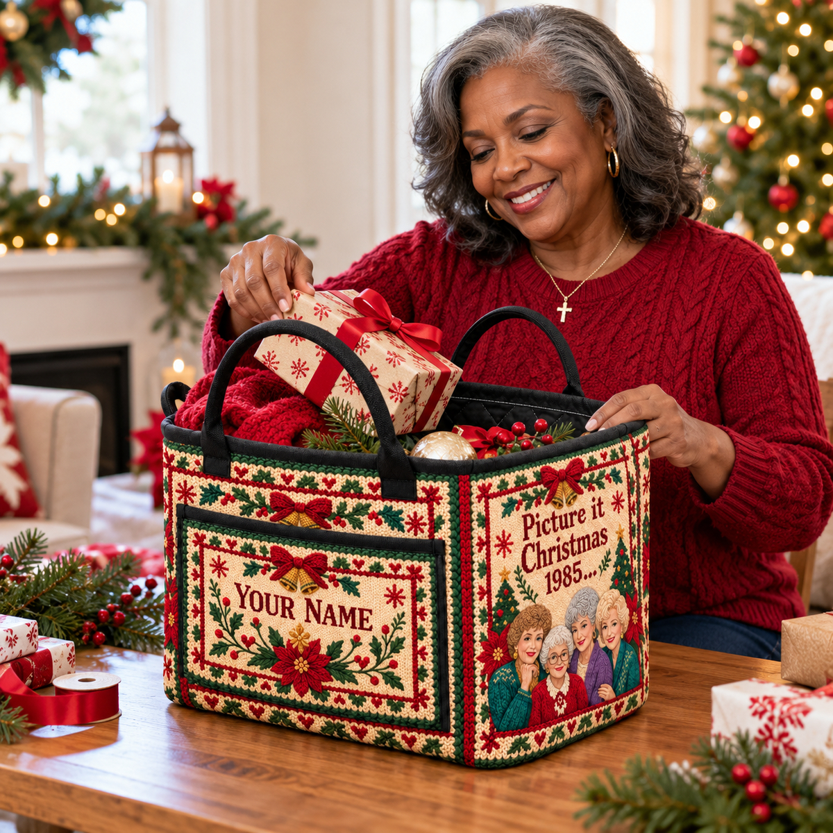 Golden Girls Holiday Personalized Quilted Storage Basket