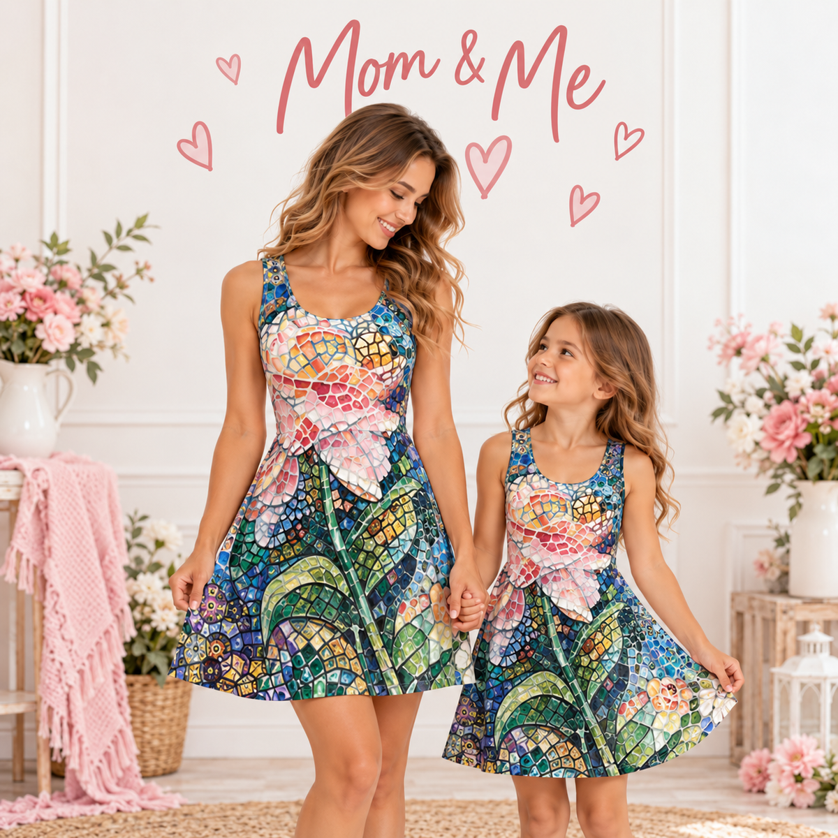 Colorful Mosaic Matching Sleeveless Dress