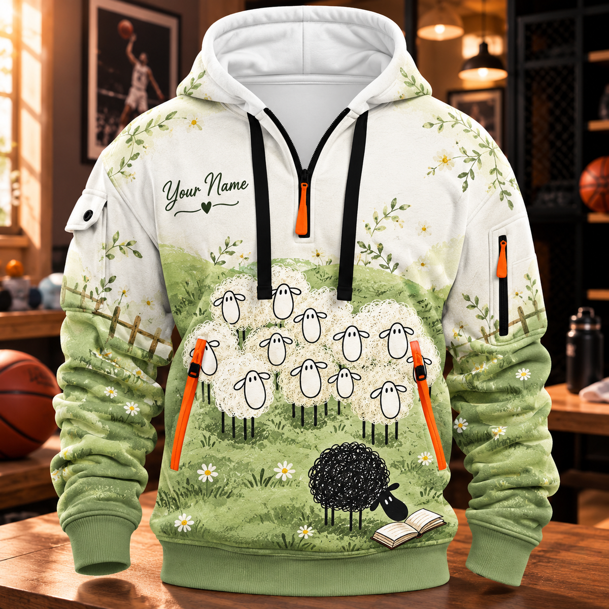 Meadow Sheep Personalized Half-Zip Hoodie