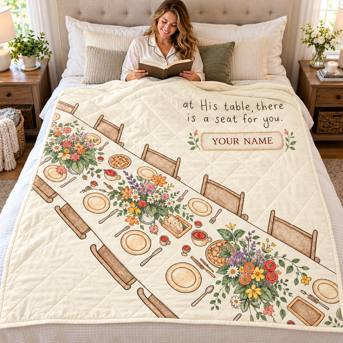 Floral Gathering Table Personalized Quilt