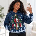 Navy Snowy Pines Green Bow Waffle Hoodie