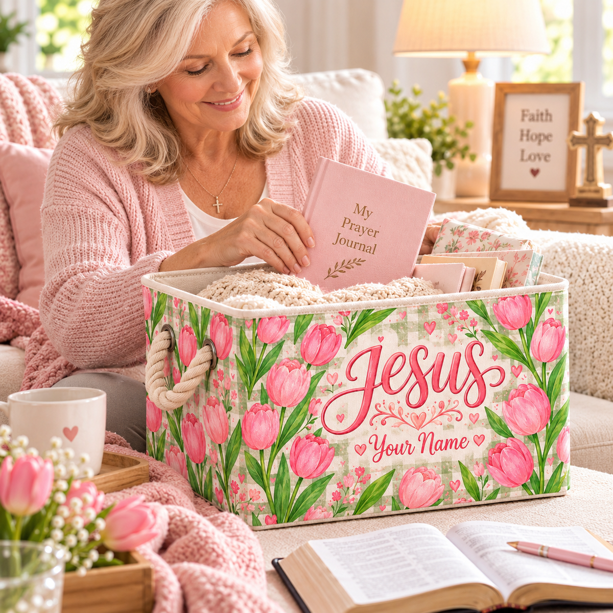 Pink Tulip Personalized Storage Basket