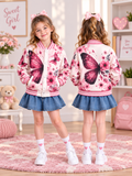 Pink Butterfly Floral Kids Baseball Jacket