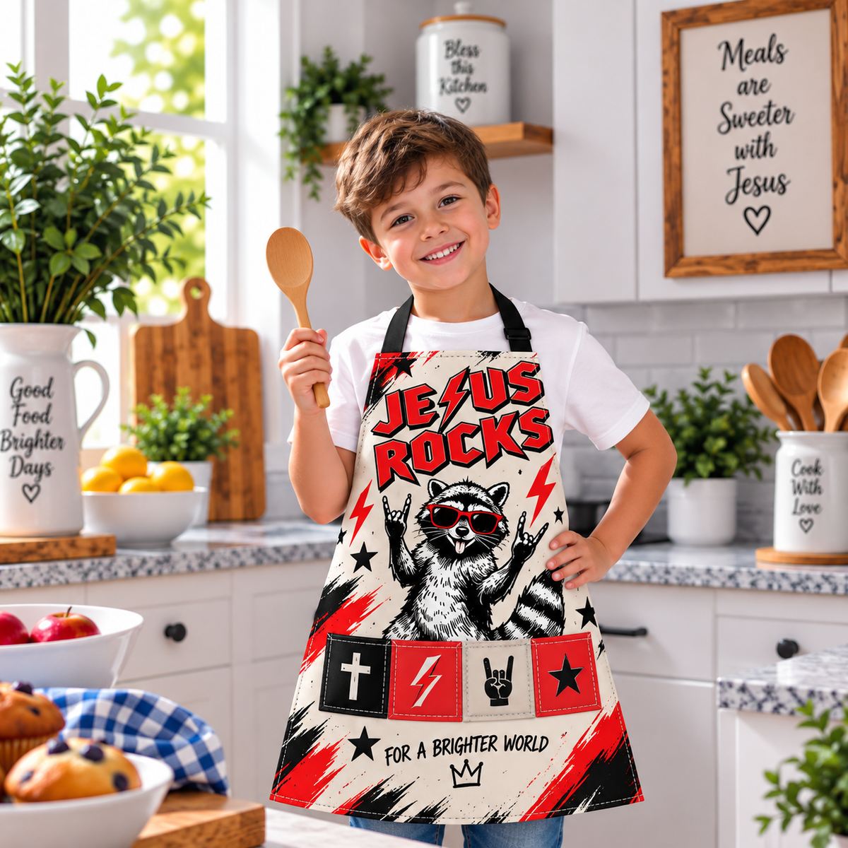 Jesus Rocks Raccoon Kids Apron