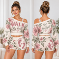 Walk by Faith Floral Footprint One-Shoulder Top and Shorts Set