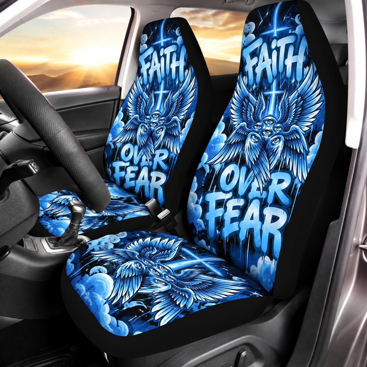 Faith Over Fear Winged Angel Car Seat Covers