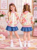 Pastel Floral Cross Kids Baseball Jacket