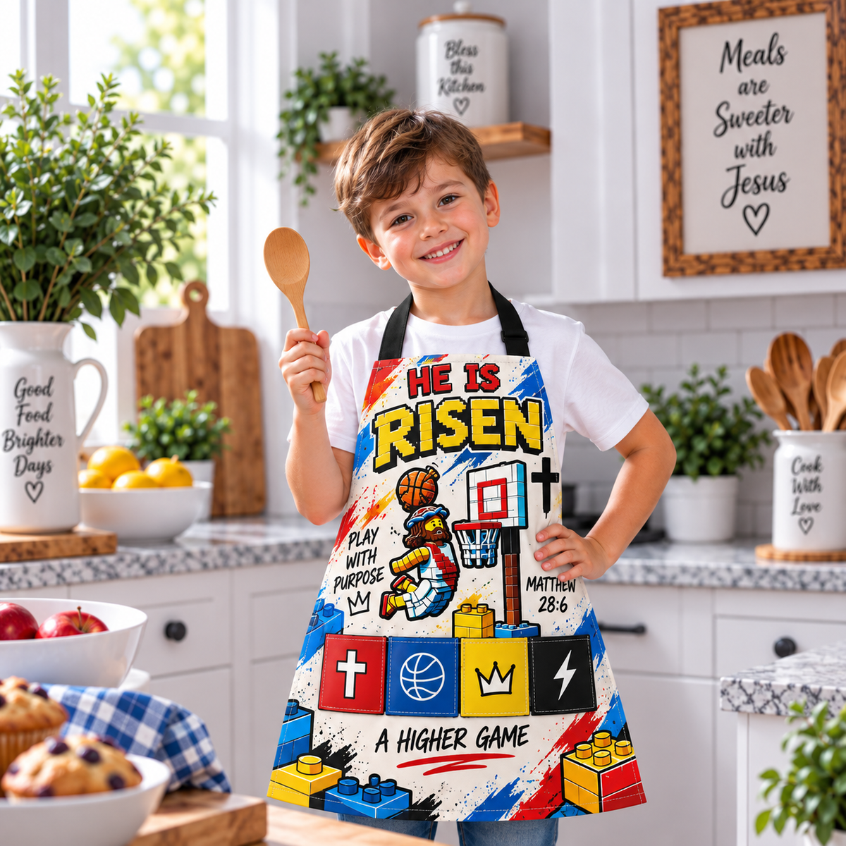 He Is Risen Basketball Player Kids Apron