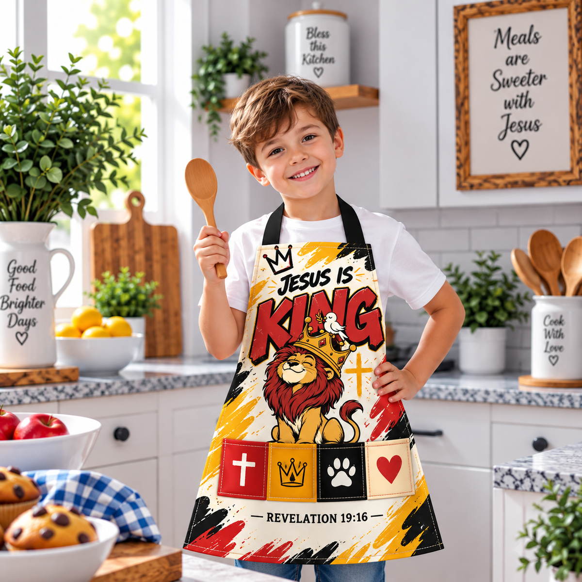 Jesus Is King Lion Kids Apron