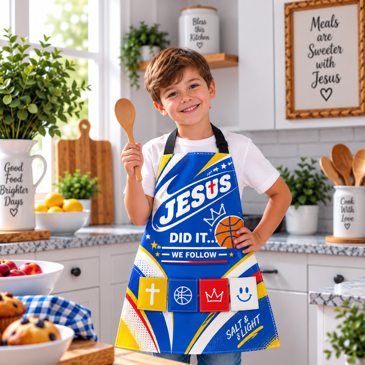 Jesus Did It We Follow Basketball Kids Apron