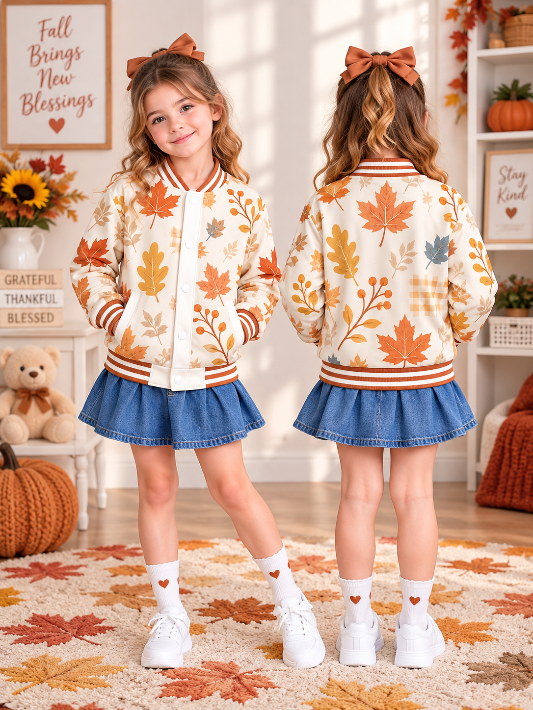 Autumn Leaves Kids Baseball Jacket