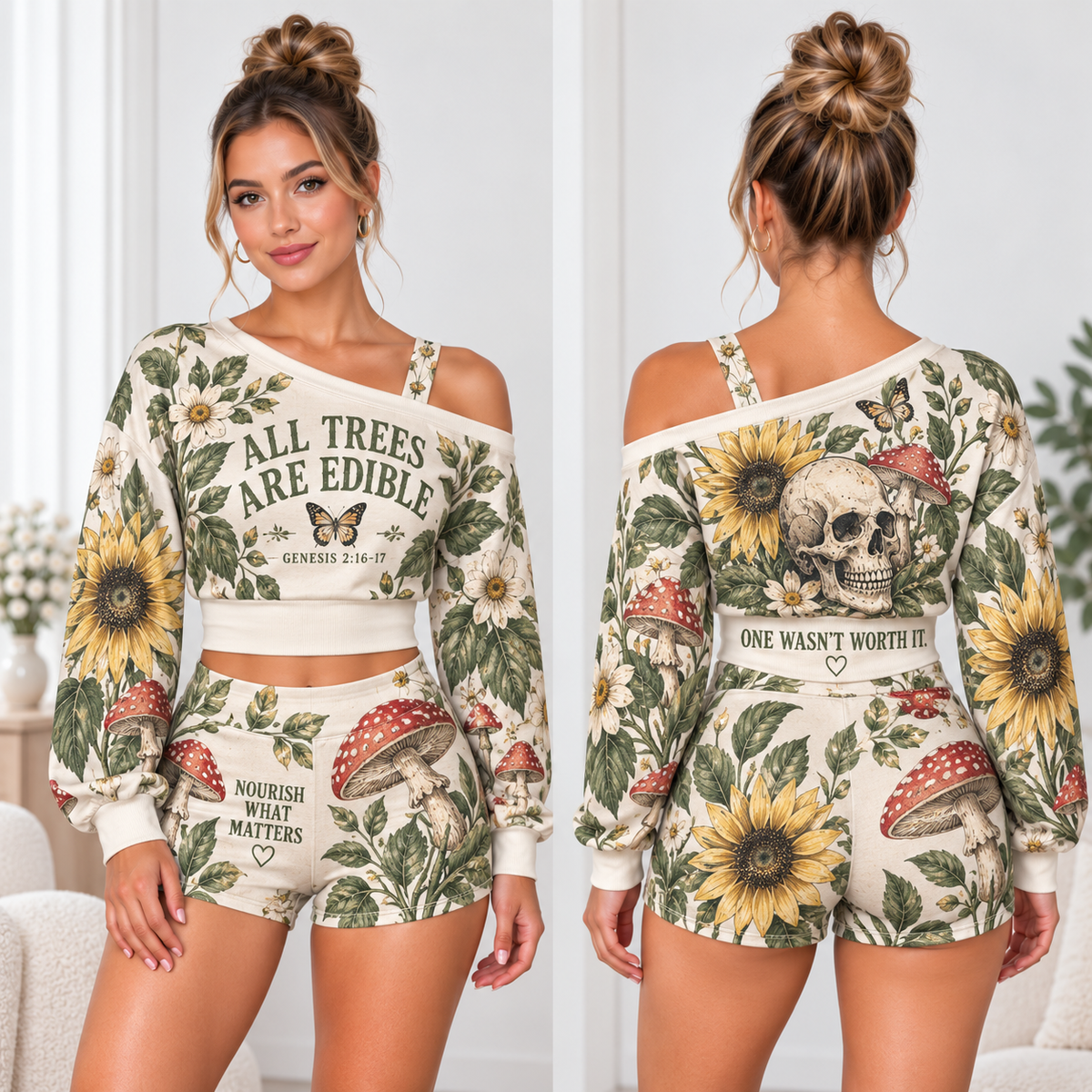 All Trees Are Edible One-Shoulder Top and Shorts Set