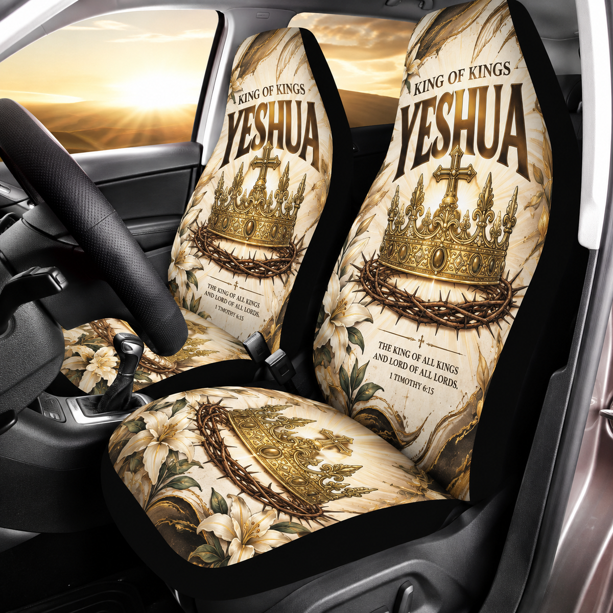 Yeshua King Of Kings Crown Car Seat Covers