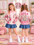 Walk By Faith Floral Footprints Kids Baseball Jacket