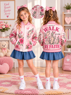 Walk By Faith Floral Footprints Kids Baseball Jacket