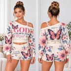 God Can Heal Your Heart One-Shoulder Top and Shorts Set