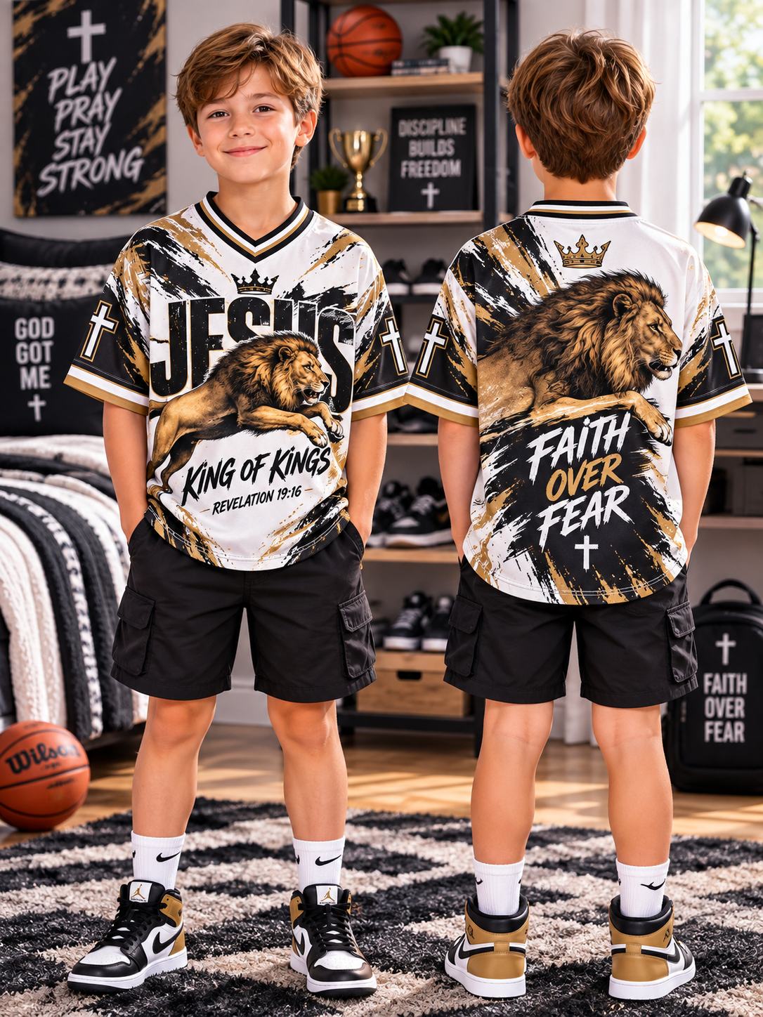 Jesus King Of Kings Lion Kids T-Shirt Jersey