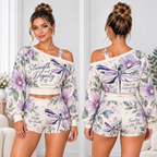 Strength and Dignity Dragonfly One-Shoulder Top and Shorts Set