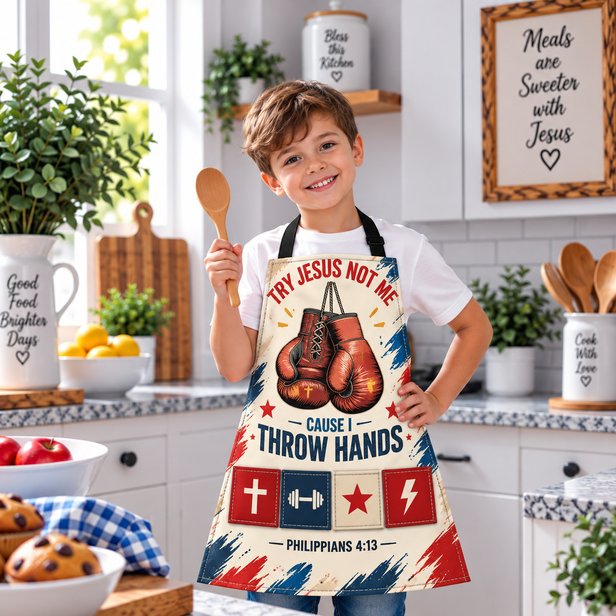 Try Jesus Not Me Boxing Gloves Kids Apron