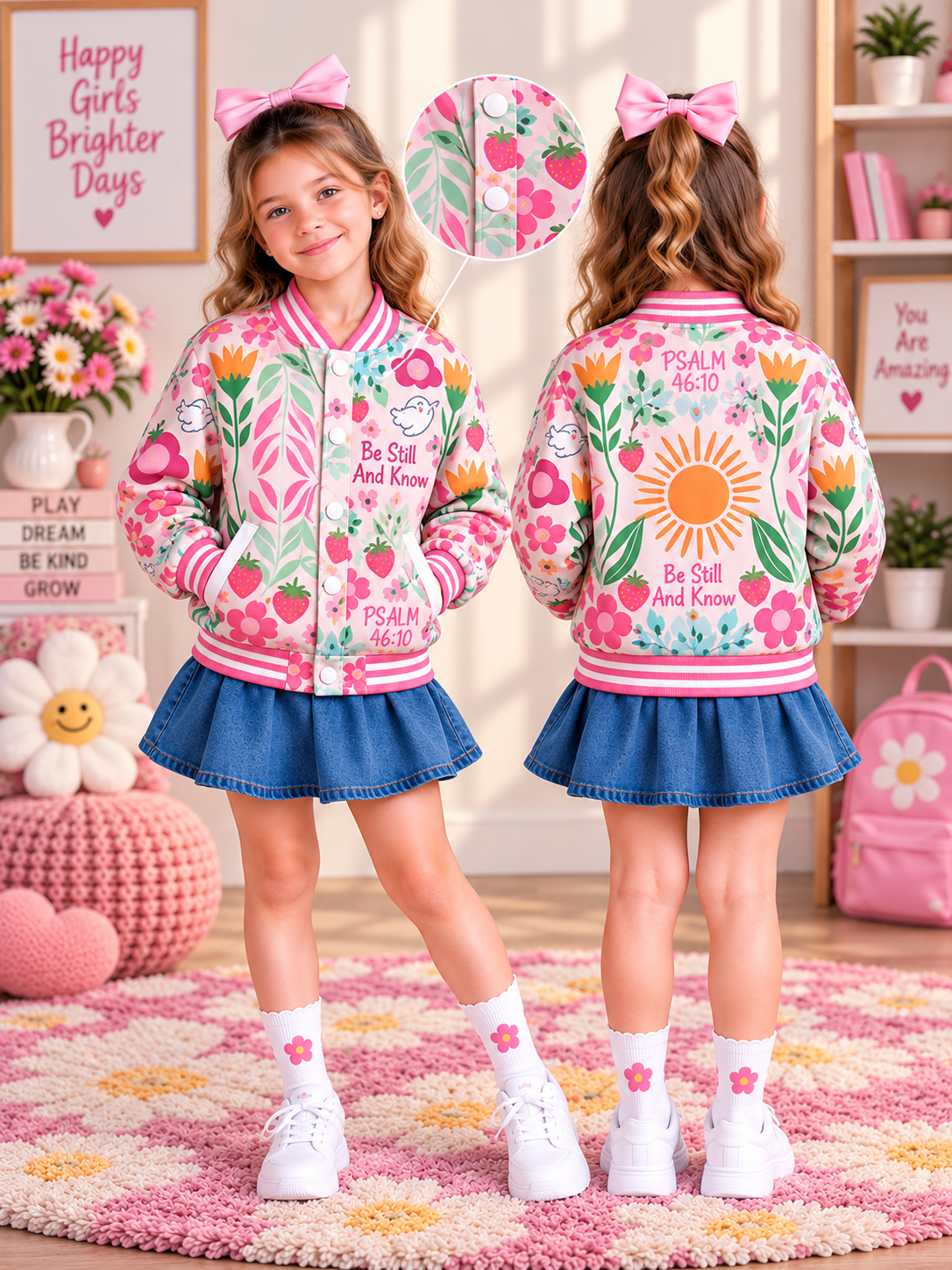 Be Still And Know Floral Kids Baseball Jacket