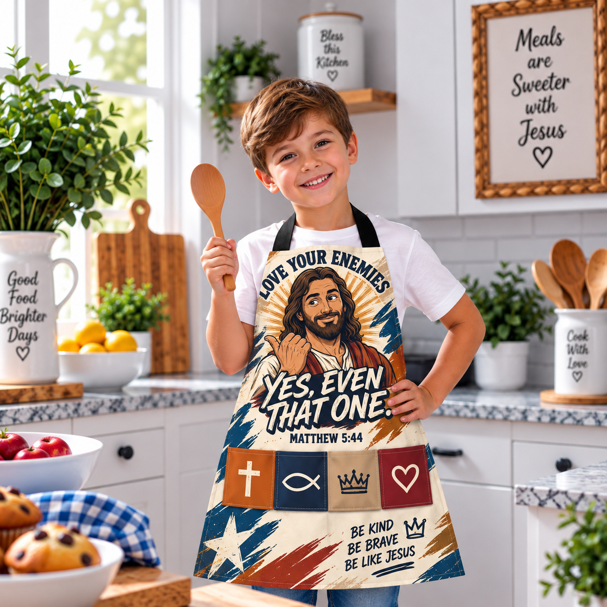 Love Your Enemies Jesus Kids Apron