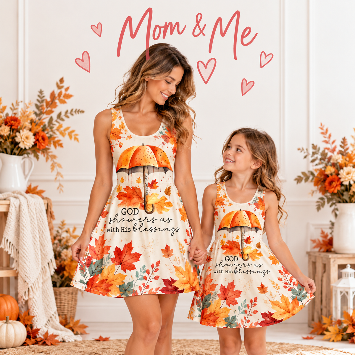 Autumn Umbrella Matching Sleeveless Dress