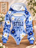 Be Still Blue Gingham Daisy Hooded Jumpsuit