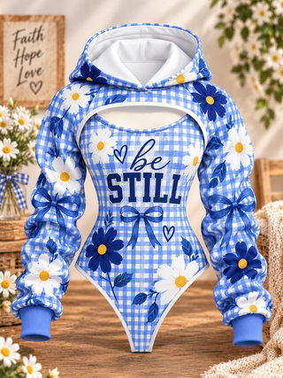 Be Still Blue Gingham Daisy Hooded Jumpsuit
