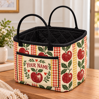 Red Apple Gingham Personalized Quilted Storage Basket