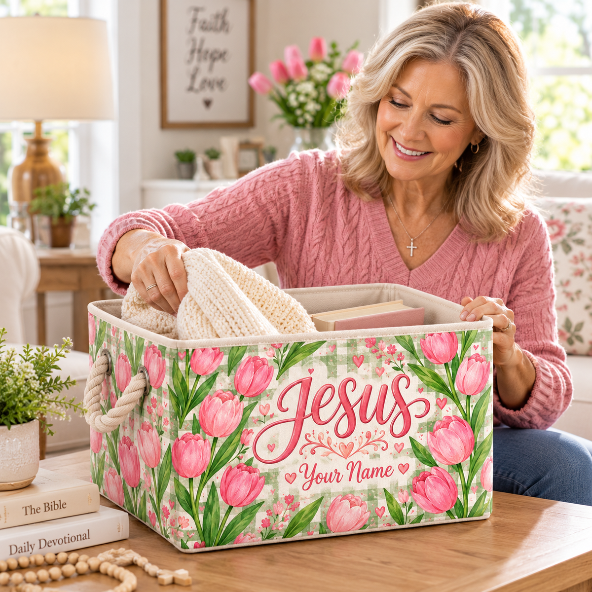 Pink Tulip Personalized Storage Basket