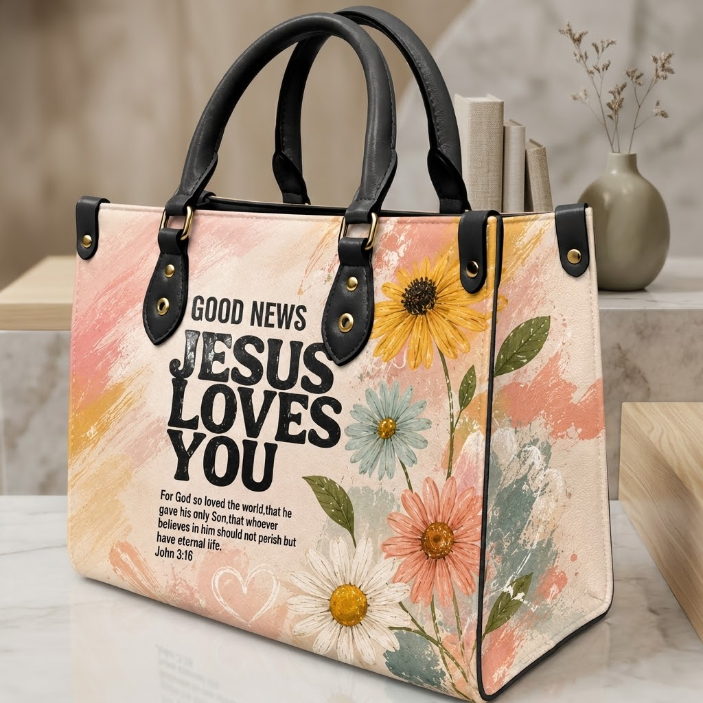 Good News Jesus Loves You PU Leather Handbag