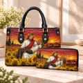 Sunset Sunflower Embrace Personalized PU Leather Handbag & Leather Long Wallet