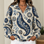 Blue Paisley Floral Women's Half-zip Sweatshirt NWY076