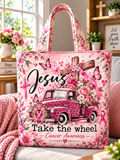 Jesus Take the Wheel Pink Truck Tote Bag