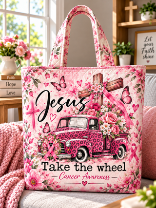 Jesus Take the Wheel Pink Truck Tote Bag
