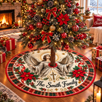 Angel and Poinsettia Personalized Christmas Tree Skirt