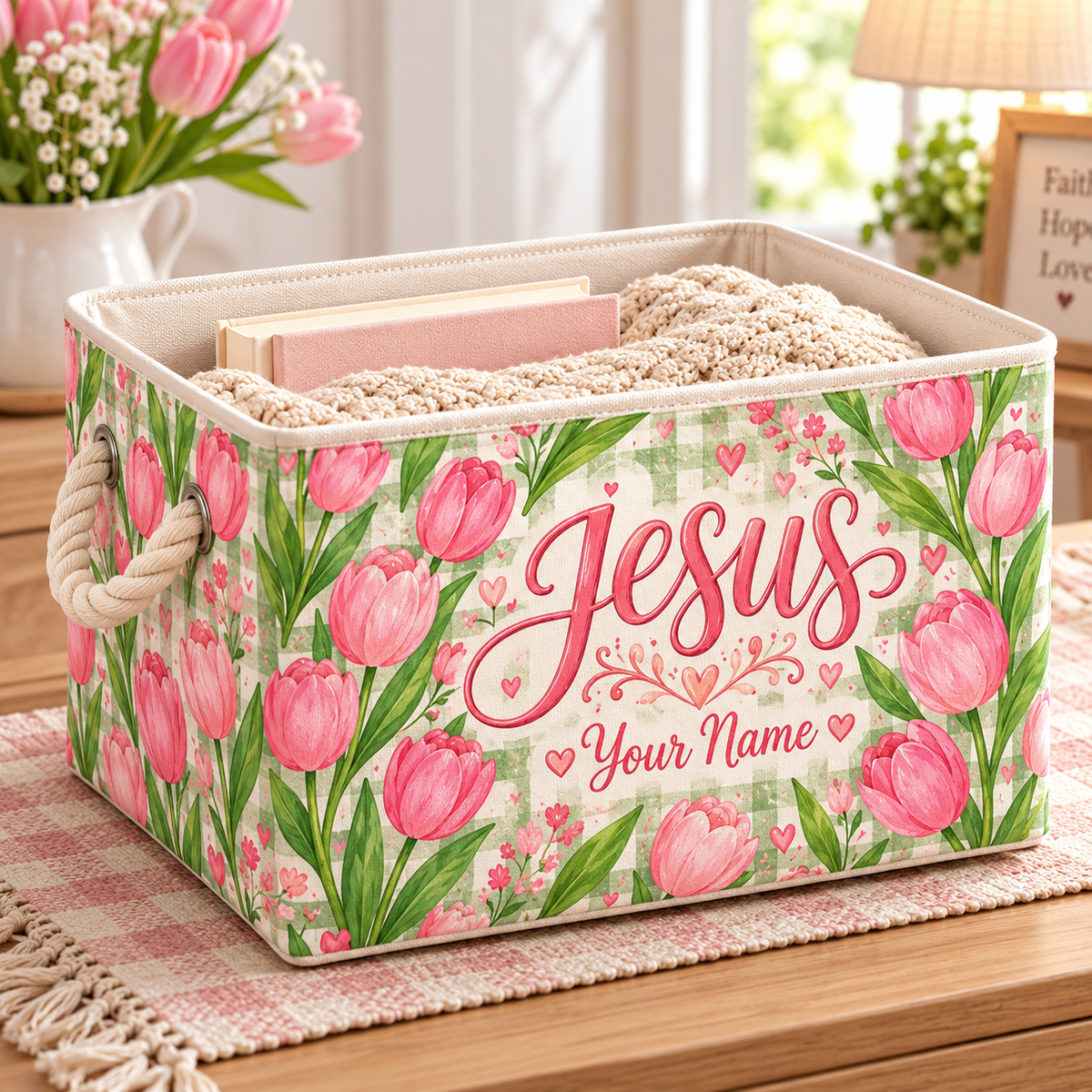 Pink Tulip Personalized Storage Basket