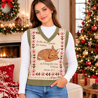 Floral Fawn Personalized Knitted V-Neck Vest
