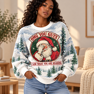 Funny Santa Reading Waffle Sweatshirt