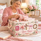 Pink Lily Bow Personalized Storage Basket
