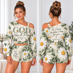 God Has a Plan Daisy Floral One-Shoulder Top and Shorts Set